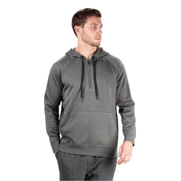 Natori Sathya Volcanic Ash Grey Relaxed Fit 1/4 Zip Hooded Mens Sweatshirt - Picture 1 of 11